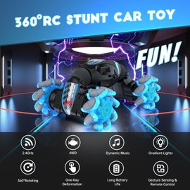 Gesture Sensing RC Stunt Car, 360° Rotating 4WD Transform Twist Cars Remote Control Car with Lights Music, 2.4GHz Hand Controlled RC Car Drift Car Birthday Xmas Gifts for Kids Age 6- 15 Years Old