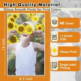 Transfer Master Glossy Inkjet Printer Paper Legal Size 8.5X14 Inch 30LB for Inkjet Printers Dye Ink for Brochure Flyer 40sheets 115GSM