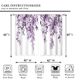 oolygoo Purple Eucalyptus Botanical Leaves Floral Window Curtains Watercolor Flower Plant Wildflower Farmhouse Rustic Curtain Drapes Herb Curtains for Bedroom Living Room Treatment 42Wx63H Inch