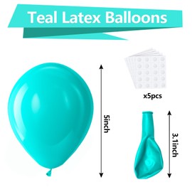 Bezente Teal Balloons Latex Party Balloons - 150 Pack 5 inch Matte Small Turquoise Helium Balloons for Wedding Baby Shower Birthday Party Backdrop Decorations