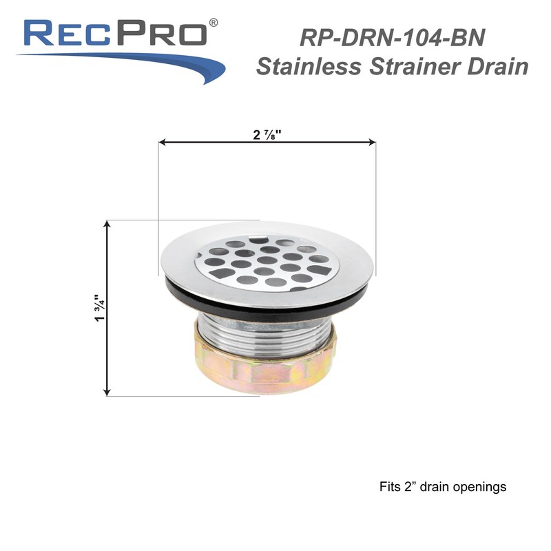 RecPro RV Brushed Nickel Sink Strainer Drain | Removable Strainer