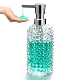 UHEY HOME Glass Hand Soap Dispenser with Pump for Kitchen and Bathroom - 11oz Refillable Liquid Soap Dispenser Plastic Pump