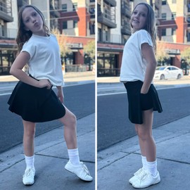 BIG ELEPHANT Girls Skorts – 2-in-1 Flowy Shorts with Built-in Liner and Pockets, Elastic Waist for Sports, Dance, School