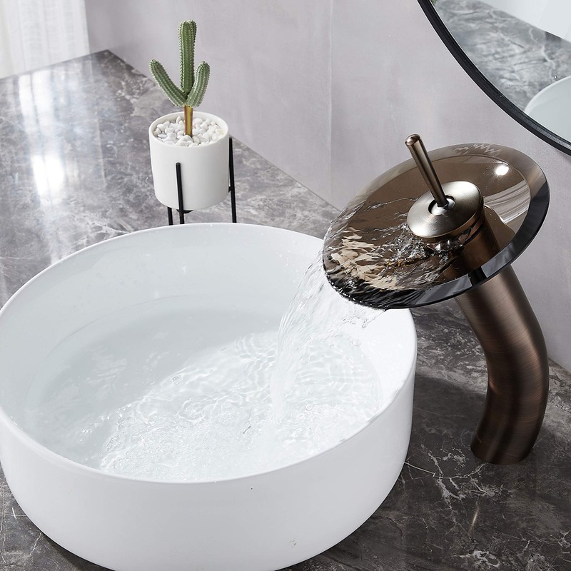 RODDEX Waterfall Bathroom Faucet Glass Single Handle Solid Brass Basin