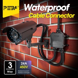 PEBA IP68 Waterproof Cable Junction Box, 3-Way Outdoor Cable Connector, Junction Boxes, Waterproof Junction Box, Junction Boxes, Cable Connection for 4-14 mm, Black (Pack of 3)