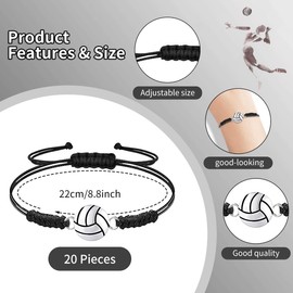 20 Pcs Volleyball Bracelet Sports Charm Bracelet Adjustable Volleyball Charm Bracelet Volleyball Jewelry Braided Rope Bracelet with Charm,Volleyball Gifts for Girl Boy Women Men Teens Team Player Friendship(Black)
