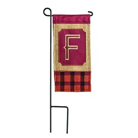 Magnolia Garden Monogram F Red and Black Buffalo Plaid 4 x 8.5 Mini Burlap Double Applique Outdoor Harvest House Flag