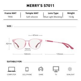 MERRY'S Blue Light Blocking Glasses for Kids Girls Boys Eye Anti Glare Filter UV Lenses Gaming Computer Screen Blocker Eyeglasses for Children Age 4-10 (Pink, 47)