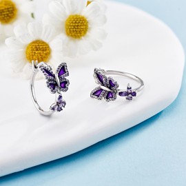 Purple Butterfly Earrings 925 Sterling Silver Hoop Earrings Mother's Day Jewellery for Women Mothers, Sterling Silver, No Gemstone