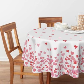 Horaldaily Valentine's Day Tablecloth 60×60 Inch Round, Pink Love Hearts Washable Table Cover for Party Picnic Dinner Decor