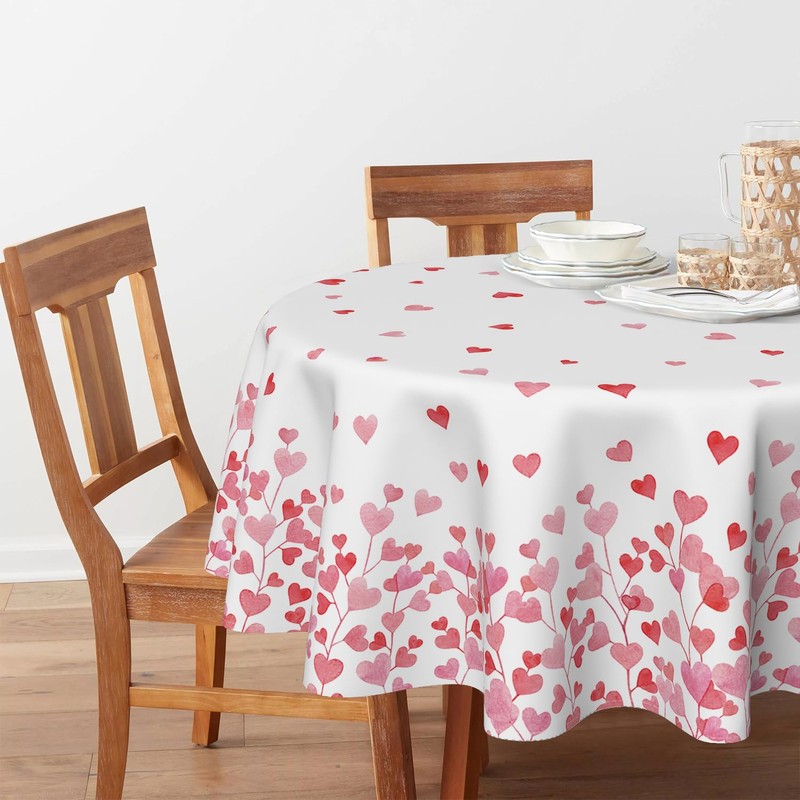 Horaldaily Valentine's Day Tablecloth 60×60 Inch Round, Pink Love Hearts