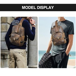 Handadsume Dick Crazy Horse Leather Triangle Shoulder Bag Sling Chest Bag Travel One Shoulder Bag Daypack for Men 8013, 3028 Brown