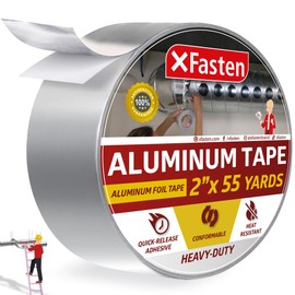 XFasten Aluminum Foil Tape for Ductwork 2 Inches x 165 Feet 3.6mil Aluminum Tape for Ductwork Heavy Duty Dryer Vent Tape Foil and Seal HVAC Tape for Ducts, High Temp HVAC Duct Tape