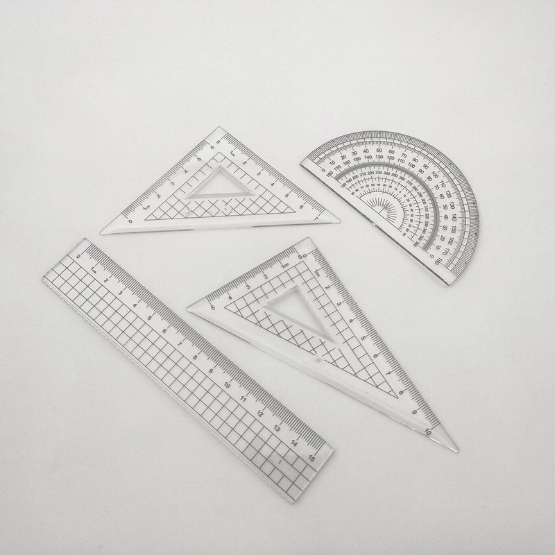 MCKhome 4PCS Transparent Plastic Ruler Set Student Measuring Ruler Triangle