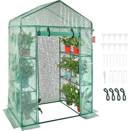 VEVOR Walk-in Green House, 55.5 x 29.3 x 80.7 inch, Portable Greenhouse with Shelves, High Strength PE Cover with Roll-up Zipper Door and Steel Frame, Set Up in Minutes, for Planting and Storage