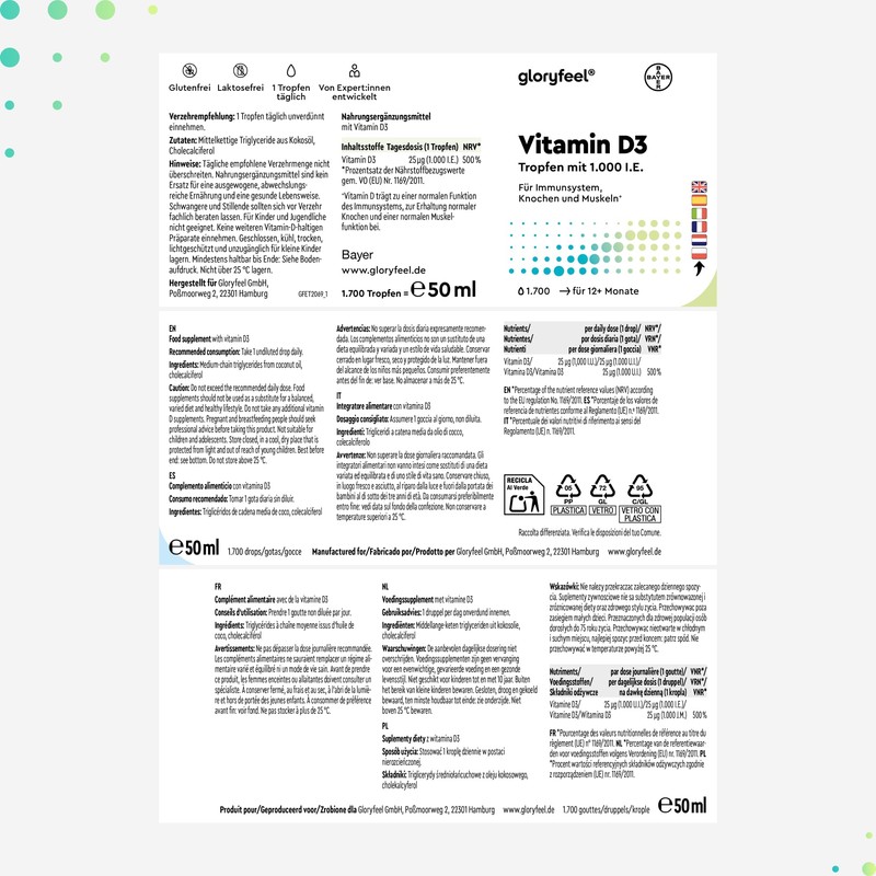Vitamin D3 Drops, 50 ml, 1700 Drops, Laboratory Tested, 1000