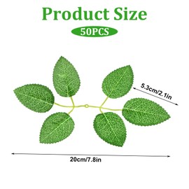 SynHHergyx 50Pcs Fake Green Leaves Artificial Rose Leaves Artificial Greenery Leafs for DIY Wedding Bouquets, Bridal Shower, Party Decorations, Home Decor, Centerpieces