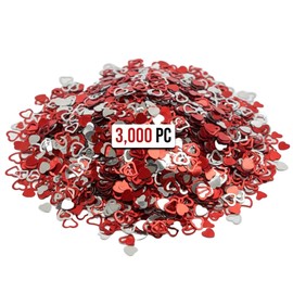 Iconikal 3000 Pieces Valentine's Day Foil Heart Confetti Bulk Pack, Red Silver Glitter Romantic Party Decorations