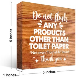 z-crange Bathroom Grain Reminder Signs,Do Not Flush Any Products Other Than Toilet Paper Wooden Box Sign Desk Decor,Funny Bathroom Sign Decor,Bathroom Quote Wooden Box Sign…