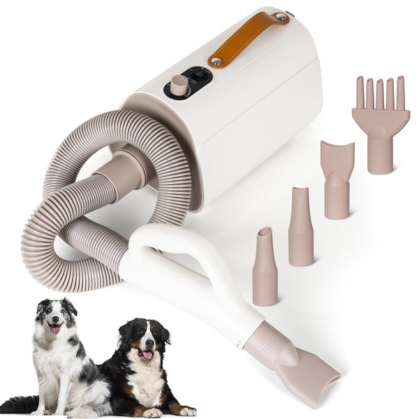 Dog Dryer, IFurffy Pet Grooming Dryer with High Velocity,Domestic Pet Blow Dryer with Adjustable Temperature and Air Speed,4-in-1 Dog Pet Grooming Dryer with 4 Nozzles for Home,Pet Salon,Travel