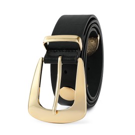 RISANTRY Women Black Belt with Gold Buckle Fashion Leather Belt Women Punk Waist Belt Studded Belt for Jeans Dress