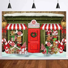 HQM Christmas Store Photography Backdrop Gift Shop Workshop Winter Snowflake Led Snowman Xmas Eve Holiday Party Photo Background Family Holiday Banner Supplies 7x5ft