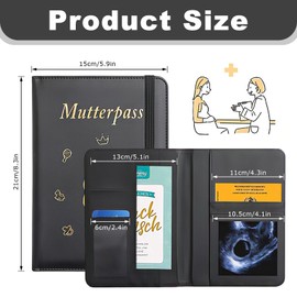 Maternity Log Protective Cover, German Maternity Log Cover, Faux Leather, Maternity Log Cover with 9 Compartments, as Pregnancy Announcement, Gift for Pregnant Women and Expectant Mothers, Black