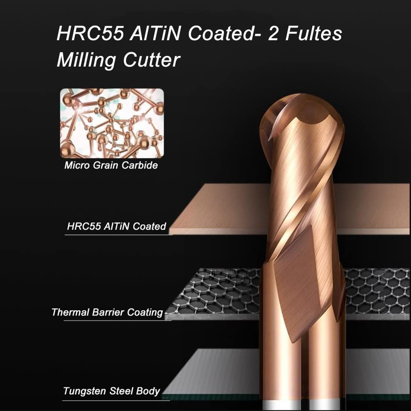 ASNOMY Set of 2 Solid Carbide Radius Milling Cutter Ball