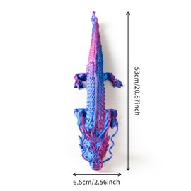 WUALAIER 21” 3D Printed Dragon Toy Articulated Crystal Dragon Perfect as a Fidget Toy or Executive Desk Decor Ideal for Home Office and Collectors (Blue)