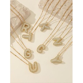 Fashion Letter Pendant Necklace for Women & Girls, Rhinestone Decor Necklace for Party, Daily Clothing Decor, Trendy All-match & Exquisite Jewelry for Birthday Gift, Girlfriend Gifts:_Golden_I