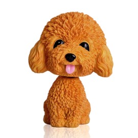 IBWell Mini Bobbing-Head Dog for Car Dash Board Decor,Dashboard Doggy Puppy Teddy Toy with Adhesive Tab（Poodle）(Yellow-NoBowTie)