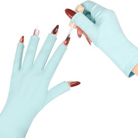 chemotex Guantes de uñas UV: protección profesional de manicura de gel UPF50+, guantes sin dedos para el cuidado de la piel artística para lámpara de uñas de gel, protege las manos del daño, azul