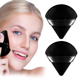 Triangle Powder Puff for Pressed Powder - 2 PCS Makeup Powder Puffs Soft Powder Sponge Reusable Triangle Sponges with Strap for Loose Powder Cosmetic Foundation Wet Dry Makeup