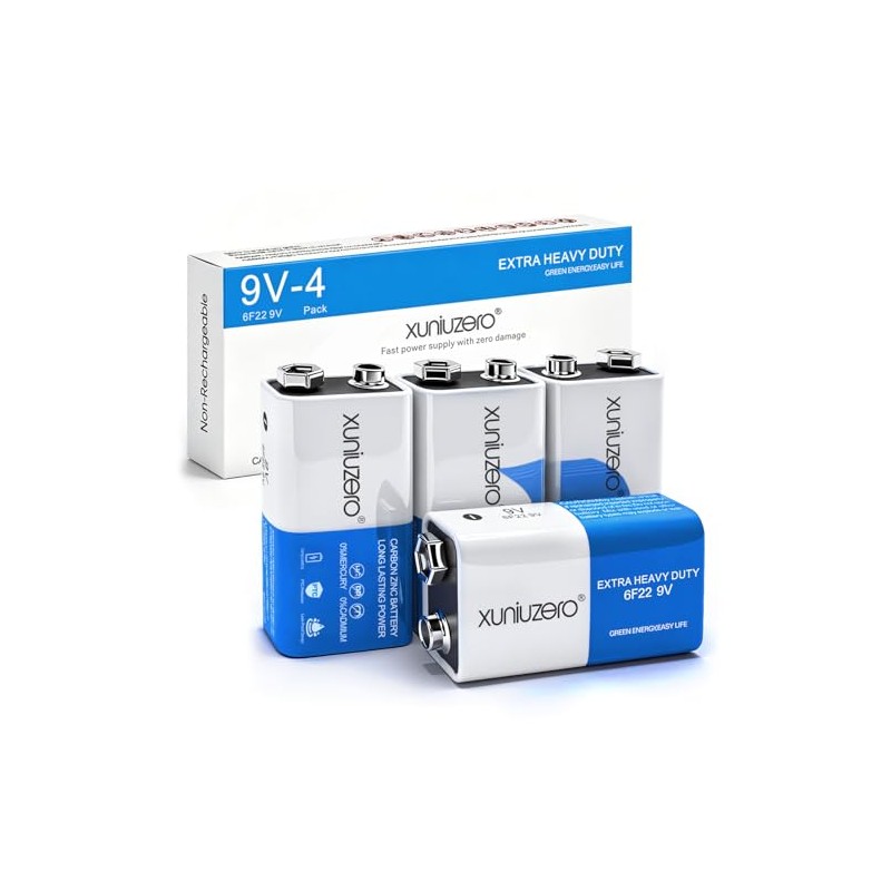 9V Batteries 6F22 Square Battery (4 Pack) for Smoke Detector
