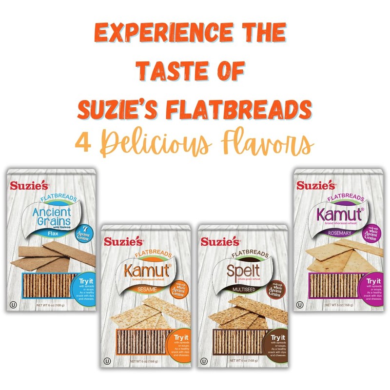 Suzie's Kamut Sesame Flatbread Crackers| Pack of 12 | Low-Fat