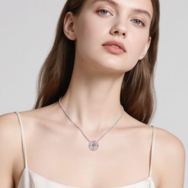 Moissanite pink heart-shaped round pendant necklace ， for anniversaries, Mother's Day, Valentine's Day and Christmas gifts. The dancing pure silver necklace, A ritualistic gesture dedicated to oneself