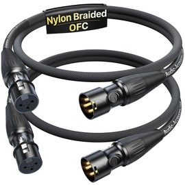 Short XLR Cables 1.5ft 2 Pack, Gold-Plated Rean Connectors from Neutrik, Kevlar-Reinforced Nylon Braided XLR Microphone Cable, Mic Cable, Durable Shielded and Balanced XLR Male to Female Cord