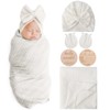 AQOKKA Newborn Receiving Blanket with Bow Hat Mittens Wooden Card