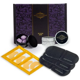 Satavi Naturals The Wind Down Self Care Set - Relaxation Kit and Care Package Including Steam Eye Mask, Lavender Sugar Scrub & Aromatherapy Shower Steamers, 24K Gold Eye Masks - Spa Gifts for Women