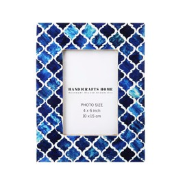 Handicrafts Home 4x6 Moroccan Arts Frame Stunning Blue Bone Construction with Elegant Damask Detailing! Chic Interior Decor, Ideal for Highlighting Special Moments and Unique Gifts for Loved Ones!