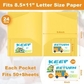 Henoyso 24 Set Parent Teacher Communication Folder with Clear Front Pocket Take Home Heavy Duty 2 Pocket Homework Folder for Student with School and Home Stickers, 12 x 9.45 Inch(Yellow)