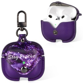 bvya Leather Protective Case for Airpods 3（2021）, Premium Printed Leather Vintage Portable Shockproof Protective Cover for AirPods 3rd Generation with a Airtag Holder