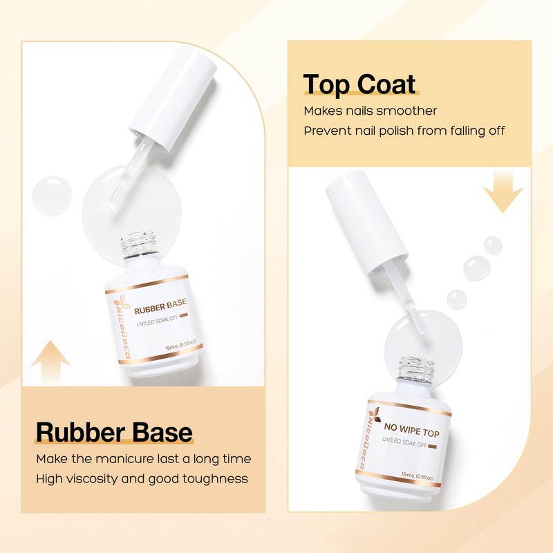 Nicedeco Hema Free Clear Rubber Base Gel Polish and No