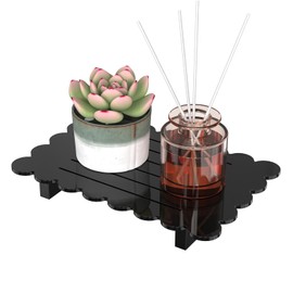 LUGUNU Acrylic Bathroom Counter Organizer Tray, 8.9x5.8 Inch Black Scalloped Soap Dish with Non-Slip Base & Drain Holes, Decorative Tray Thickened Waterproof Holder for Bathroom, Sink, Countertop