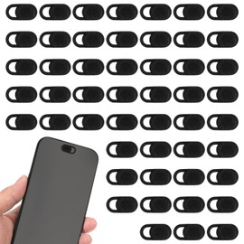 Piriuuo 50 Pcs Webcam Cover Slide, Laptop Camera Cover Slide Ultra-Thin PC Camera Covers Cameras Privacy Covers Slides Universal Cameras Cap for Laptop, Smartphone, PC, Tablet (Black)
