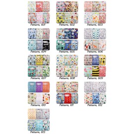 Littles & Bloomz, Reusable Pocket Cloth Nappy, Fastener: Hook-Loop, Set of 6, Patterns 605, with 6 Microfibre Inserts