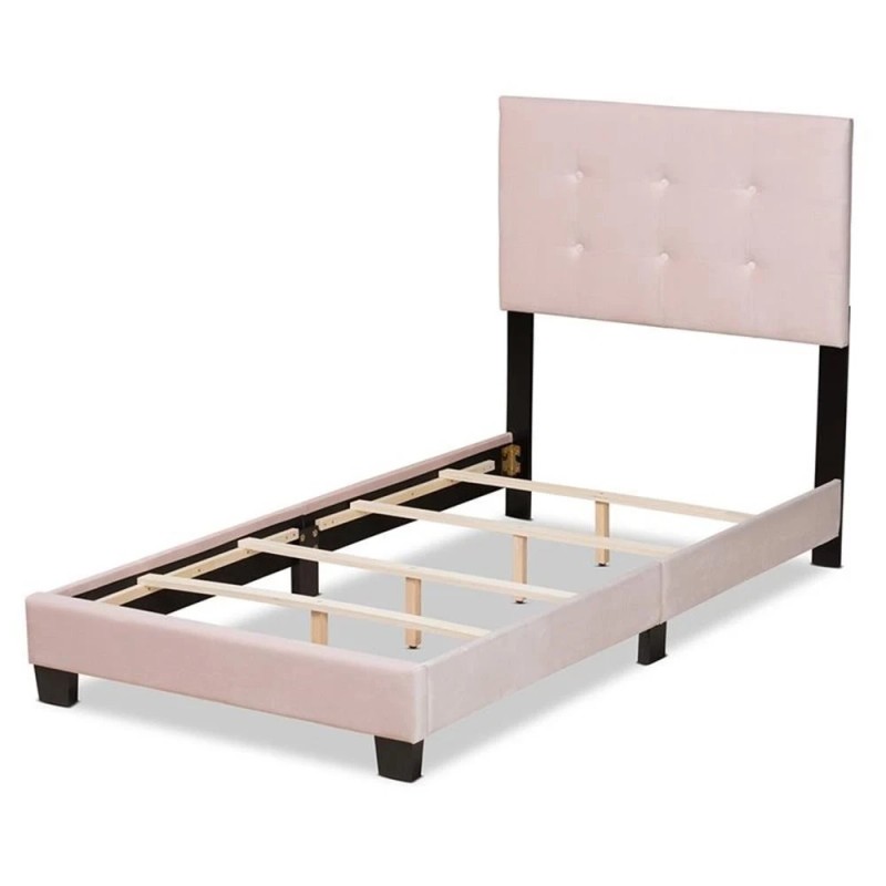 Bowery Hill Light Pink Upholstered Twin Size Panel Bed