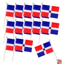HSQCEZ 12Pcs Small Dominican Republic Flags on Wooden Stick Mini Dominican Flag Hand Held Flag Decorations,5x8 Inch