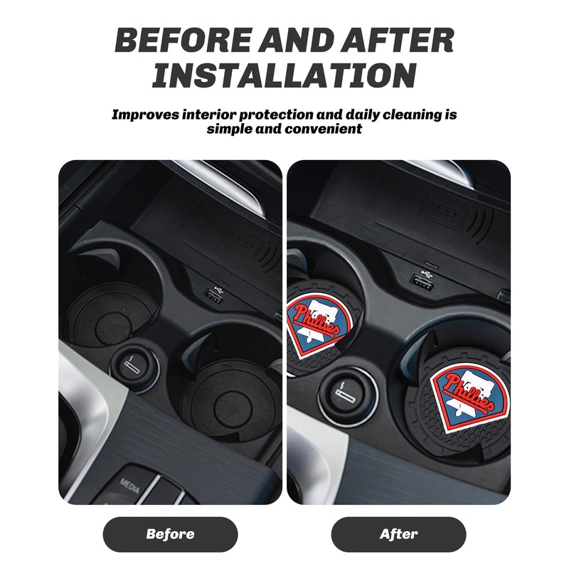 Car Cup Holder Coasters for Philadelphia Phillies Baseball Fans, Silicone