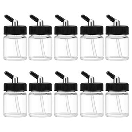 Langlengtec 10pcs 18cc Glass Airbrush Bottles Kit with Adapter Caps & 60° Lid for Siphon Feed Airbrushes
